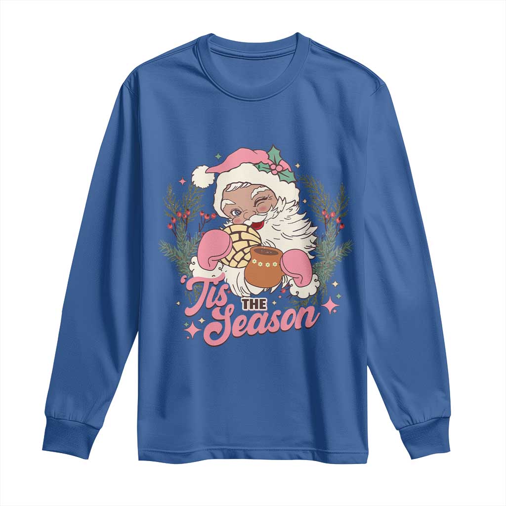 Retro Pink Santa Long Sleeve Shirt Tis The Season Feliz Navidad Latin America Mexican Christmas