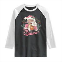 Retro Pink Santa Raglan Shirt Tis The Season Feliz Navidad Latin America Mexican Christmas