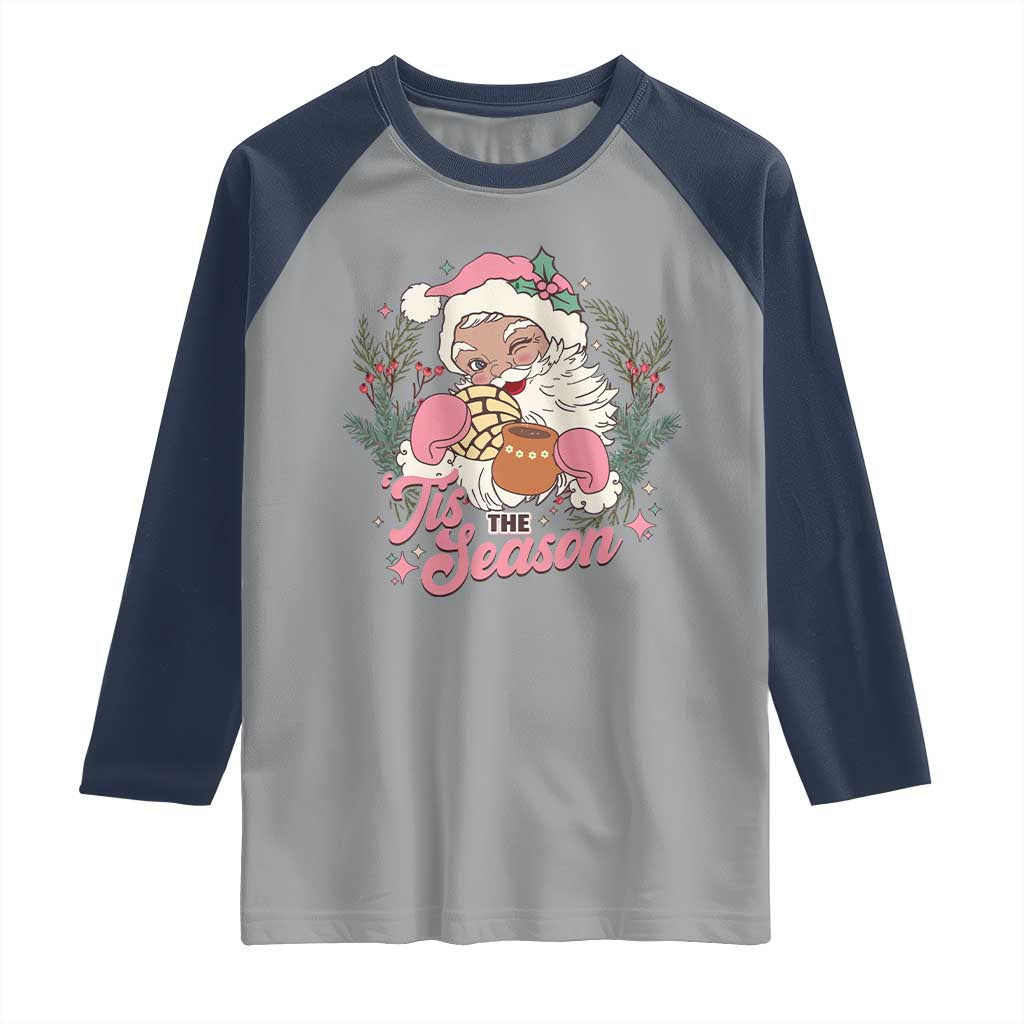Retro Pink Santa Raglan Shirt Tis The Season Feliz Navidad Latin America Mexican Christmas