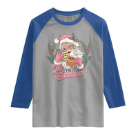 Retro Pink Santa Raglan Shirt Tis The Season Feliz Navidad Latin America Mexican Christmas