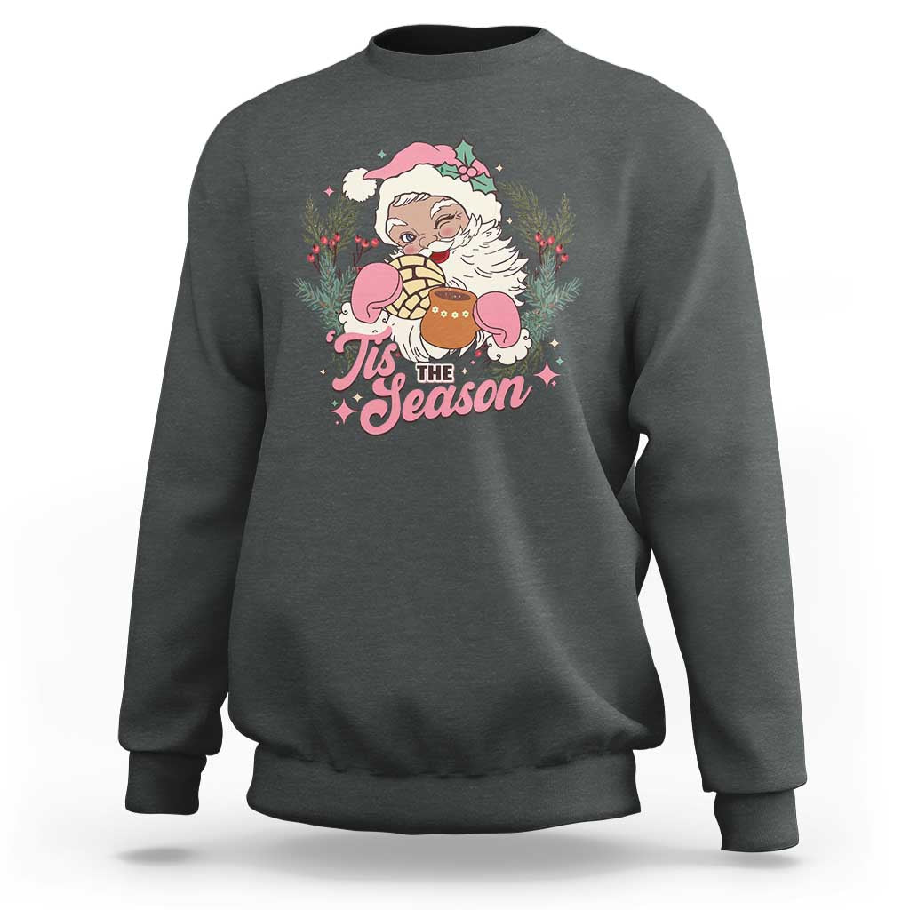 Retro Pink Santa Sweatshirt Tis The Season Feliz Navidad Latin America Mexican Christmas - Wonder Print Shop
