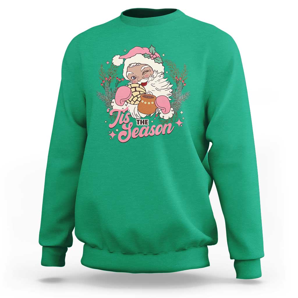 Retro Pink Santa Sweatshirt Tis The Season Feliz Navidad Latin America Mexican Christmas - Wonder Print Shop