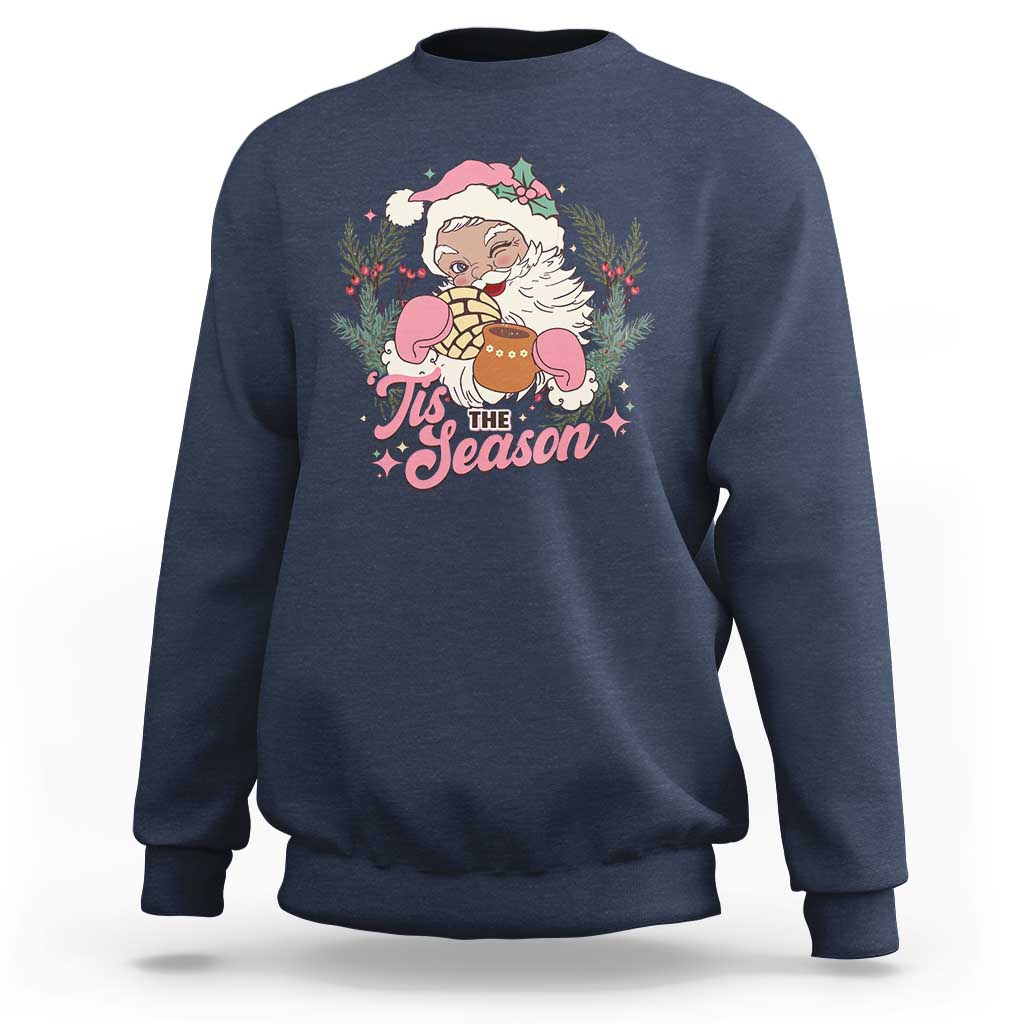 Retro Pink Santa Sweatshirt Tis The Season Feliz Navidad Latin America Mexican Christmas - Wonder Print Shop
