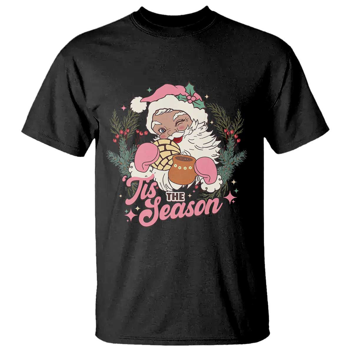 Retro Pink Santa T Shirt Tis The Season Feliz Navidad Latin America Mexican Christmas - Wonder Print Shop