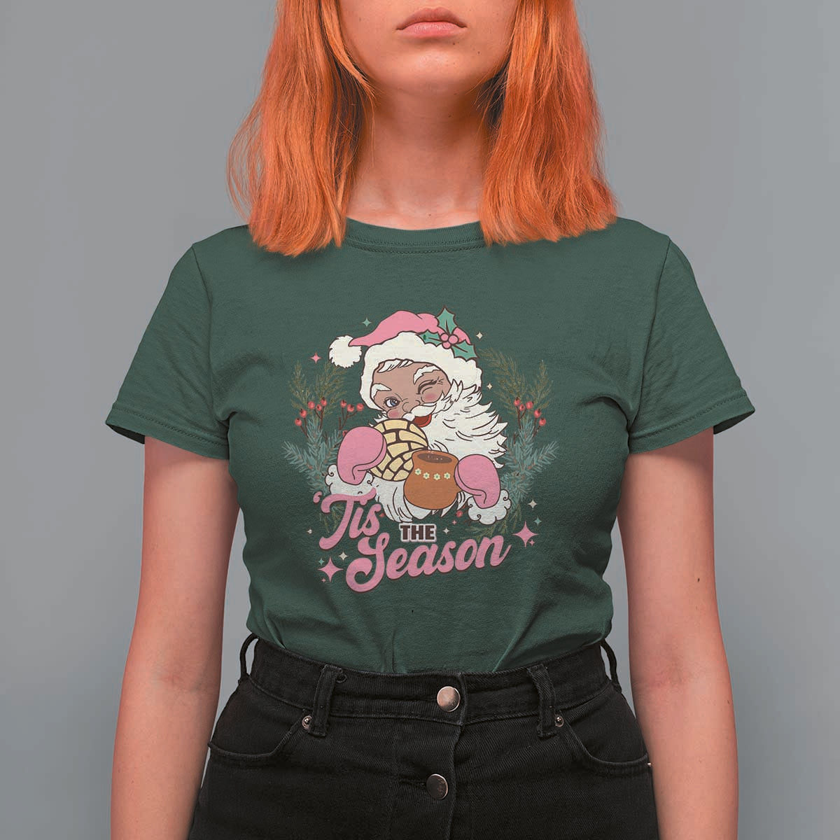 Retro Pink Santa T Shirt For Women Tis The Season Feliz Navidad Latin America Mexican Christmas - Wonder Print Shop