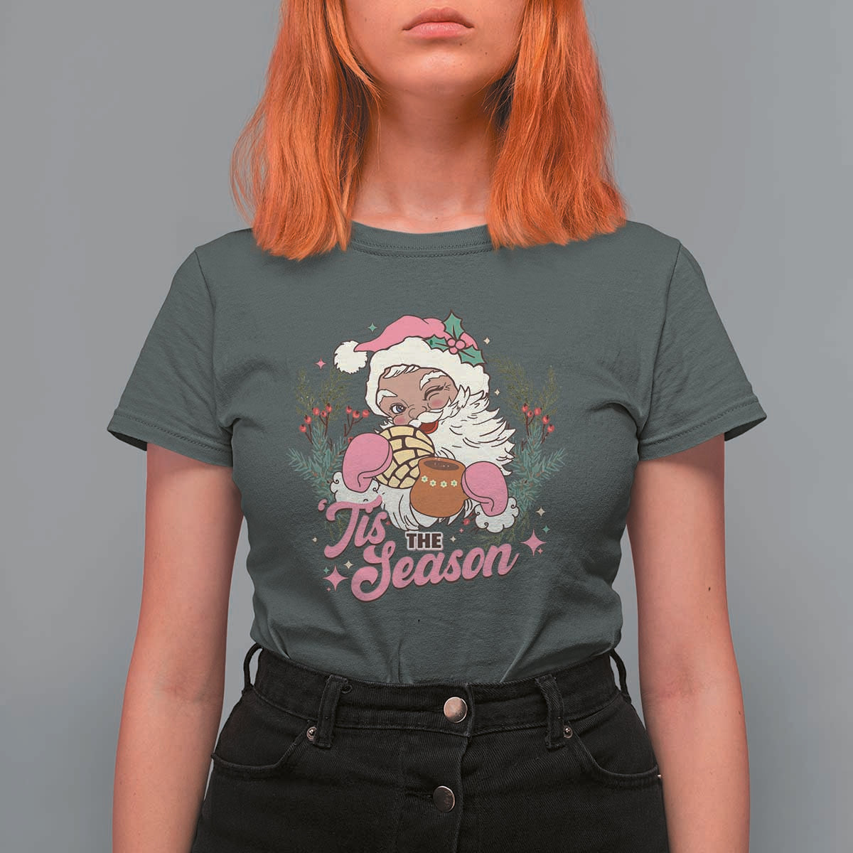 Retro Pink Santa T Shirt For Women Tis The Season Feliz Navidad Latin America Mexican Christmas - Wonder Print Shop
