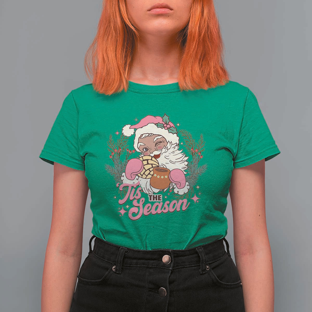 Retro Pink Santa T Shirt For Women Tis The Season Feliz Navidad Latin America Mexican Christmas - Wonder Print Shop