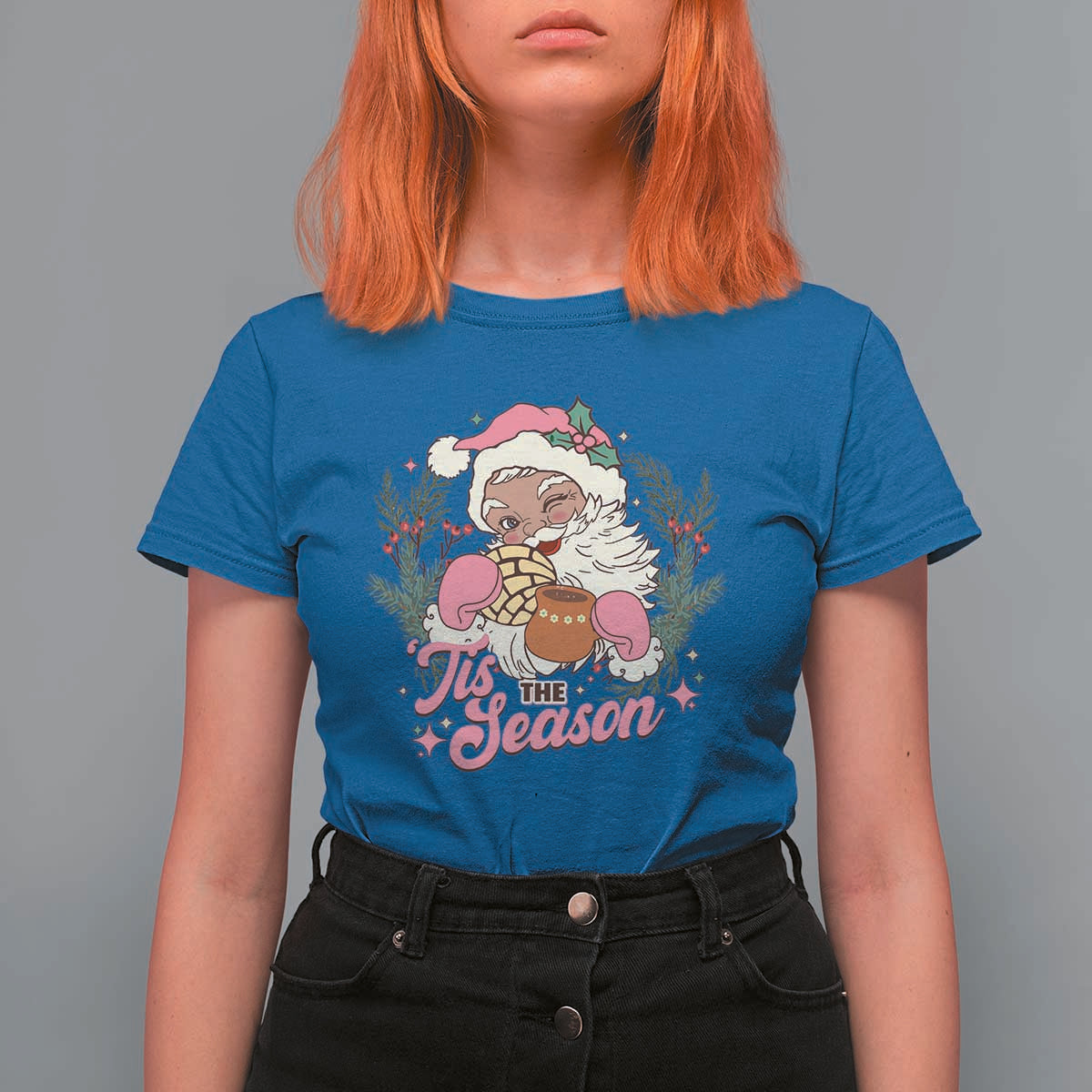 Retro Pink Santa T Shirt For Women Tis The Season Feliz Navidad Latin America Mexican Christmas - Wonder Print Shop