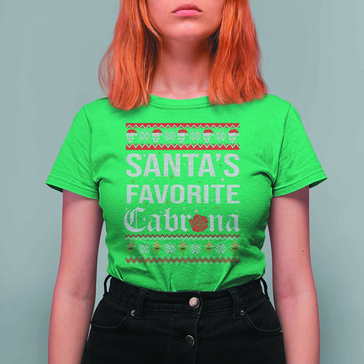 Funny Mexican Ugly Christmas T Shirt For Women Santa's Favorite Cabrona Xmas Party Gift - Wonder Print Shop