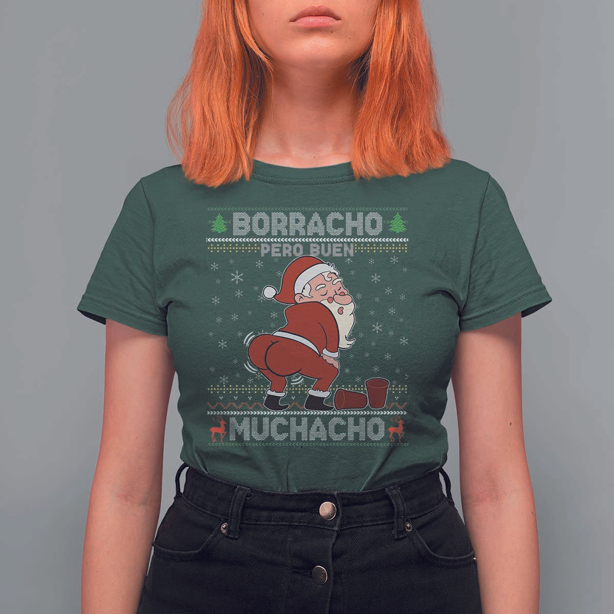 Funny Drunk Mexican Santa T Shirt For Women Borracho Pero Buen Muchacho Good Guy in Spanish - Wonder Print Shop