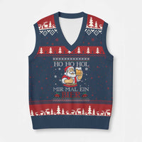 Funny Mexican Santa Drinking V-Neck Knit Sweater Vest Ho Ho Hol Mir Mal Ein Bier Hold Me A Beer Xmas Party - Wonder Print Shop