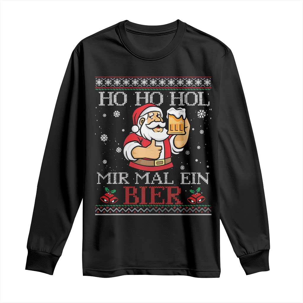 Funny Mexican Santa Drinking Long Sleeve Shirt Ho Ho Hol Mir Mal Ein Bier Hold Me A Beer Xmas Party