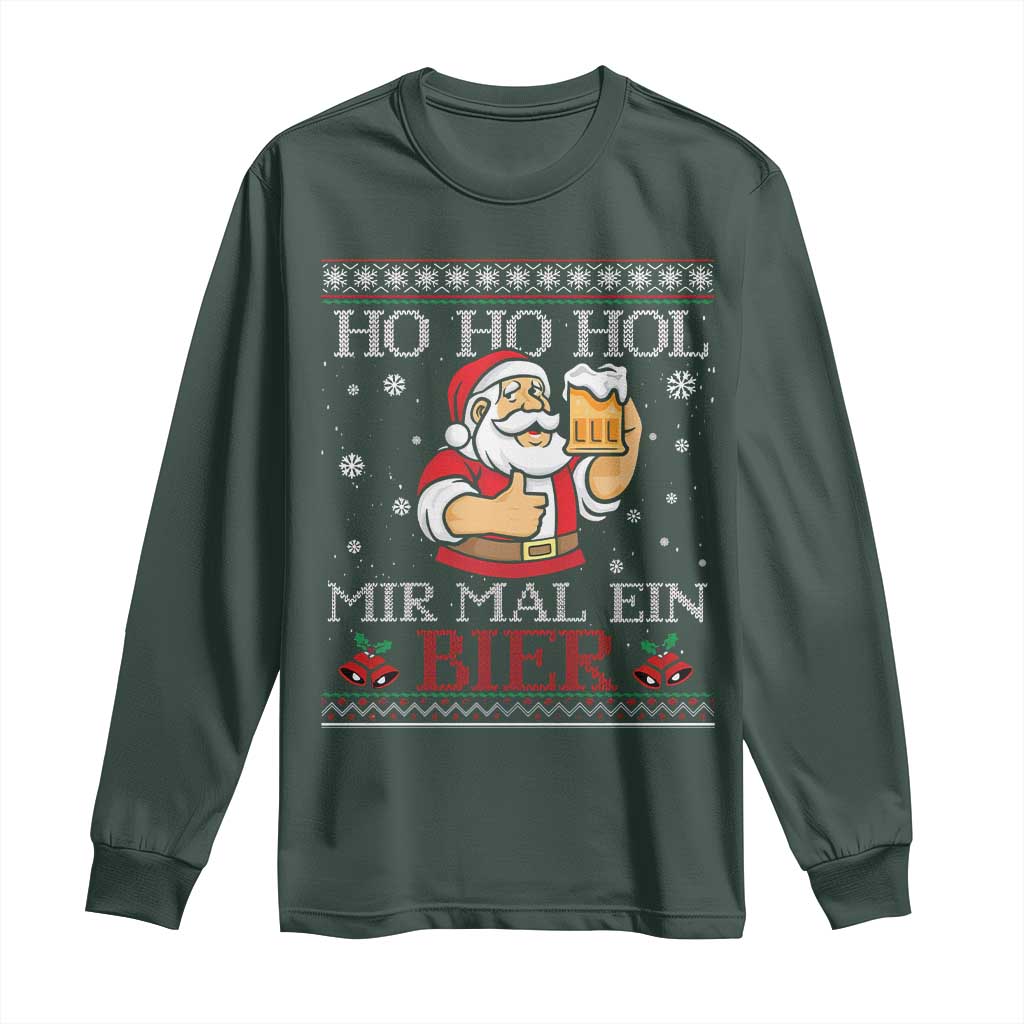 Funny Mexican Santa Drinking Long Sleeve Shirt Ho Ho Hol Mir Mal Ein Bier Hold Me A Beer Xmas Party