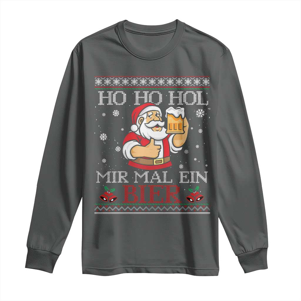 Funny Mexican Santa Drinking Long Sleeve Shirt Ho Ho Hol Mir Mal Ein Bier Hold Me A Beer Xmas Party