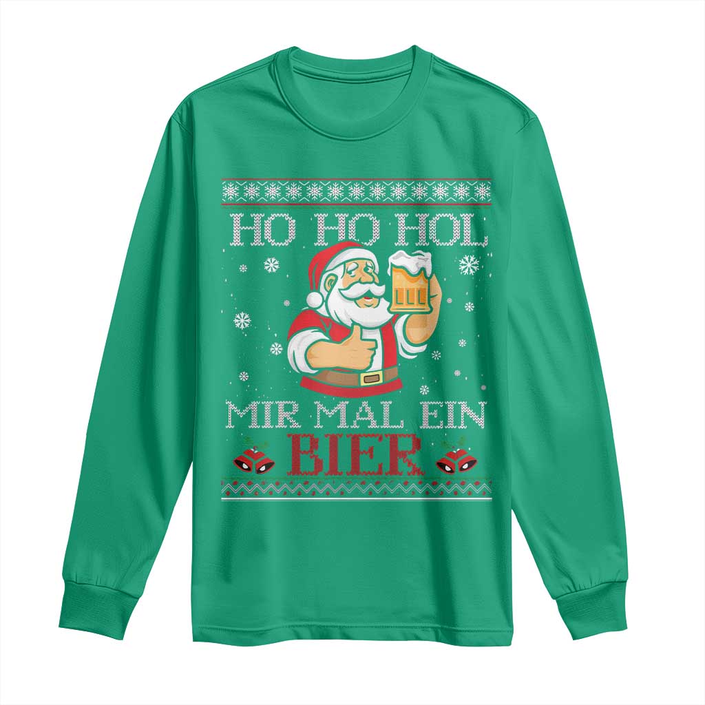 Funny Mexican Santa Drinking Long Sleeve Shirt Ho Ho Hol Mir Mal Ein Bier Hold Me A Beer Xmas Party