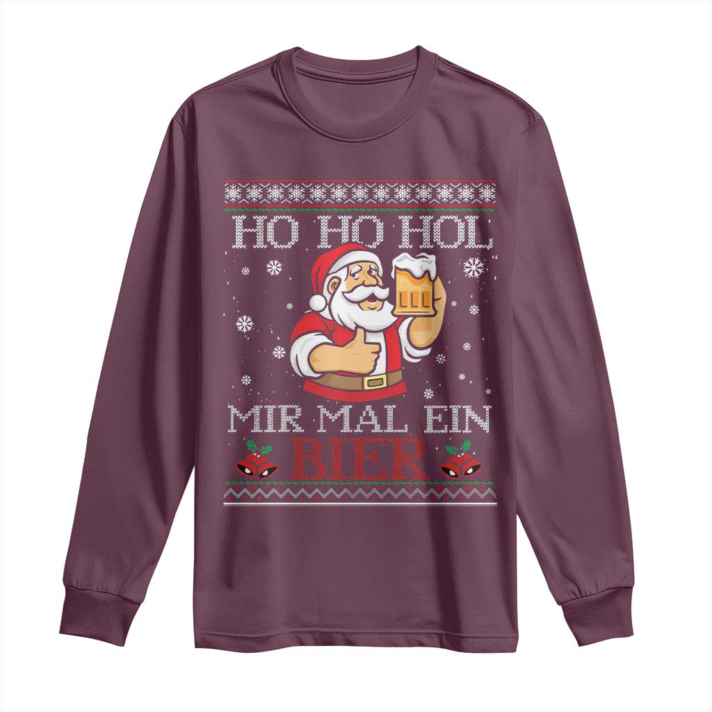 Funny Mexican Santa Drinking Long Sleeve Shirt Ho Ho Hol Mir Mal Ein Bier Hold Me A Beer Xmas Party