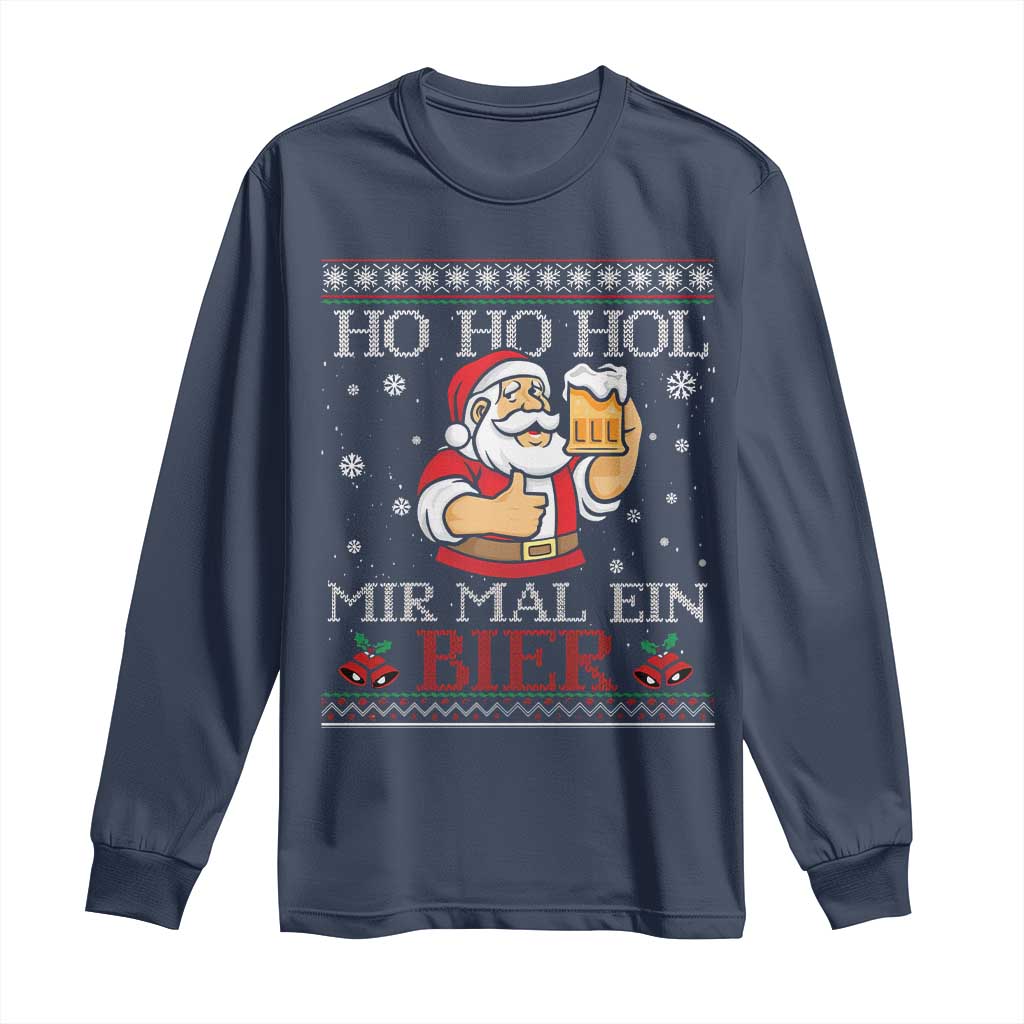 Funny Mexican Santa Drinking Long Sleeve Shirt Ho Ho Hol Mir Mal Ein Bier Hold Me A Beer Xmas Party