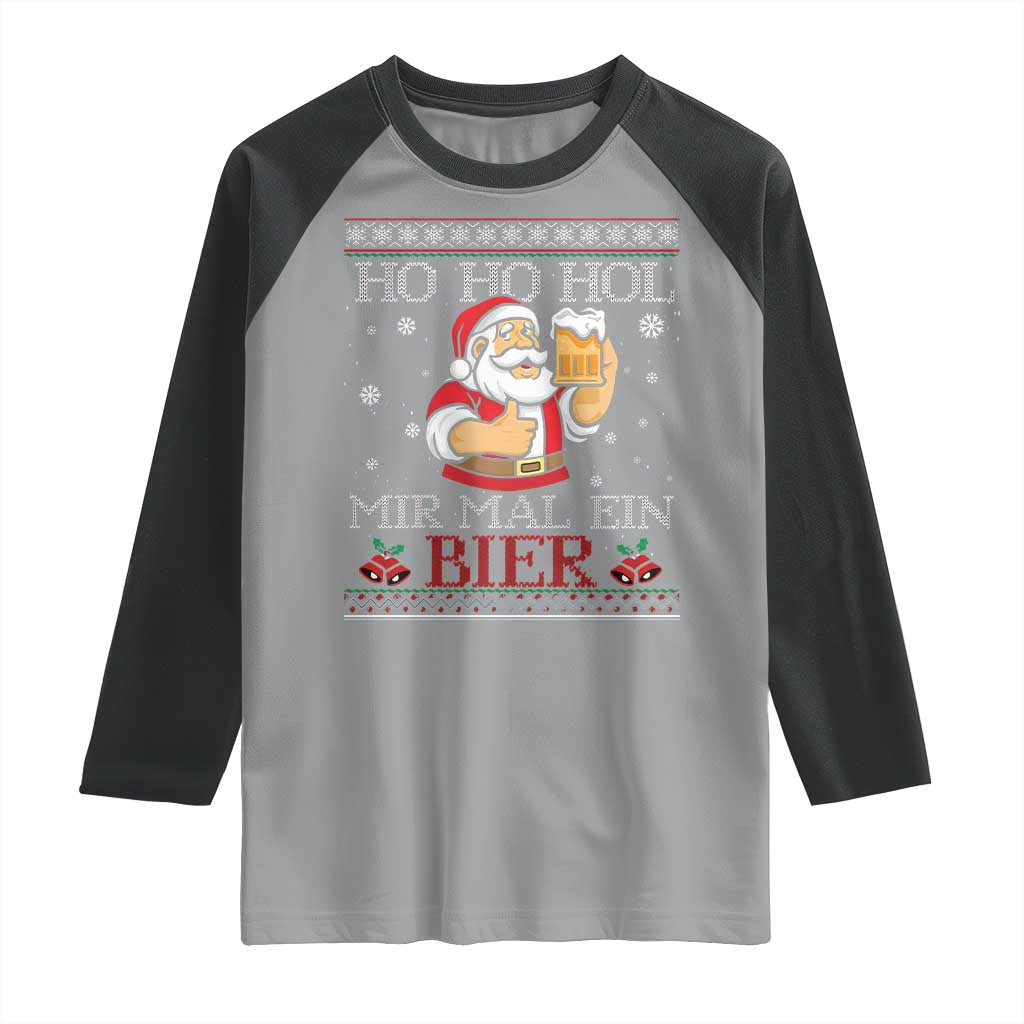 Funny Mexican Santa Drinking Raglan Shirt Ho Ho Hol Mir Mal Ein Bier Hold Me A Beer Xmas Party