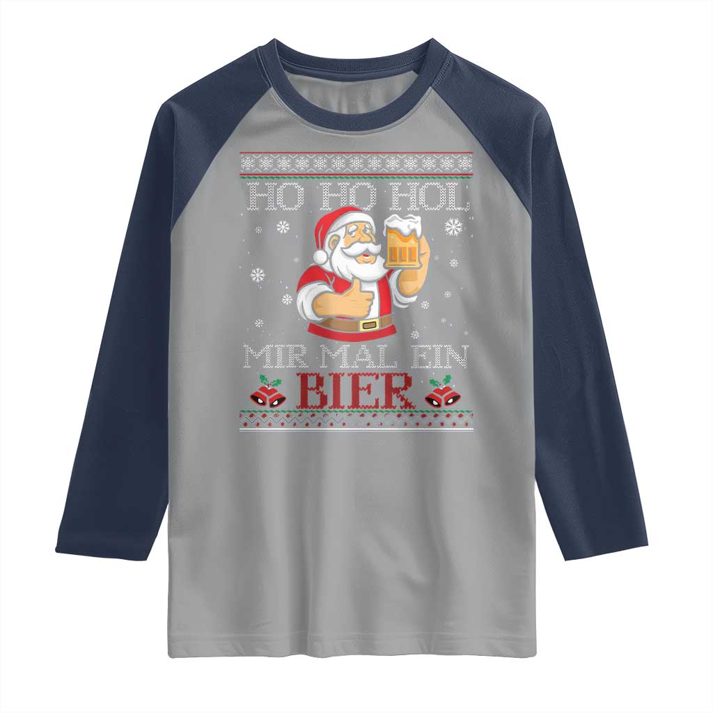 Funny Mexican Santa Drinking Raglan Shirt Ho Ho Hol Mir Mal Ein Bier Hold Me A Beer Xmas Party