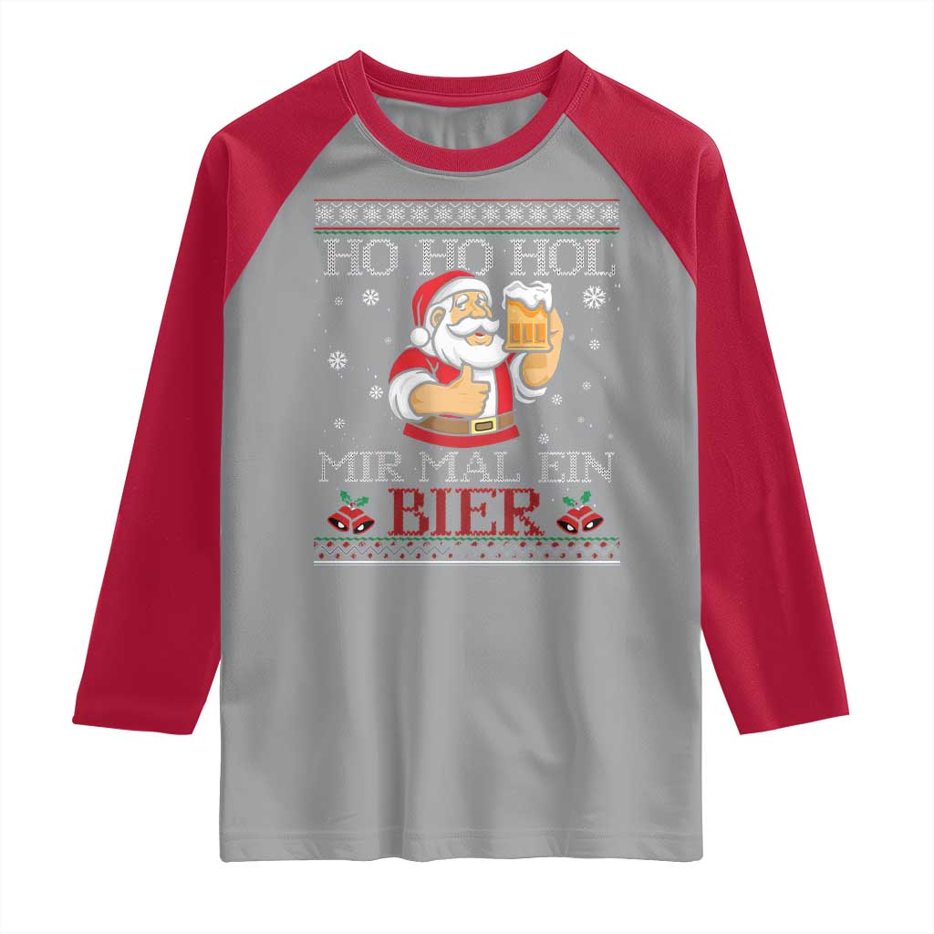 Funny Mexican Santa Drinking Raglan Shirt Ho Ho Hol Mir Mal Ein Bier Hold Me A Beer Xmas Party
