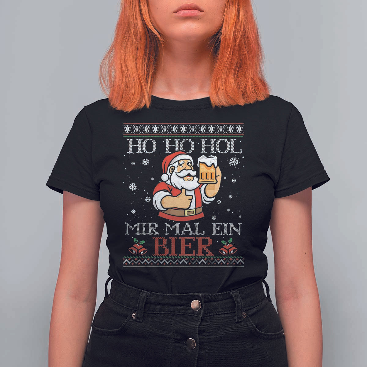 Funny Mexican Santa Drinking T Shirt For Women Ho Ho Hol Mir Mal Ein Bier Hold Me A Beer Xmas Party - Wonder Print Shop