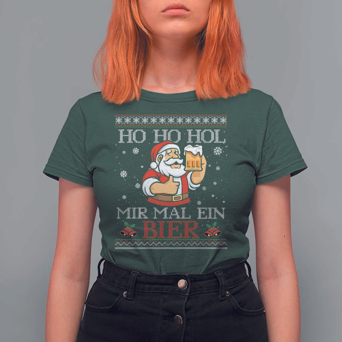 Funny Mexican Santa Drinking T Shirt For Women Ho Ho Hol Mir Mal Ein Bier Hold Me A Beer Xmas Party - Wonder Print Shop