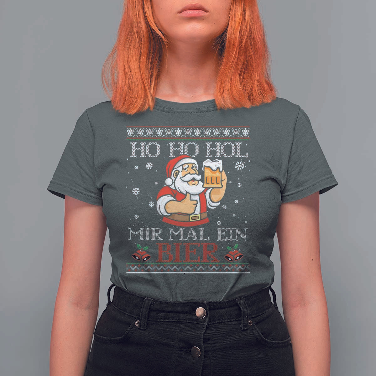 Funny Mexican Santa Drinking T Shirt For Women Ho Ho Hol Mir Mal Ein Bier Hold Me A Beer Xmas Party - Wonder Print Shop