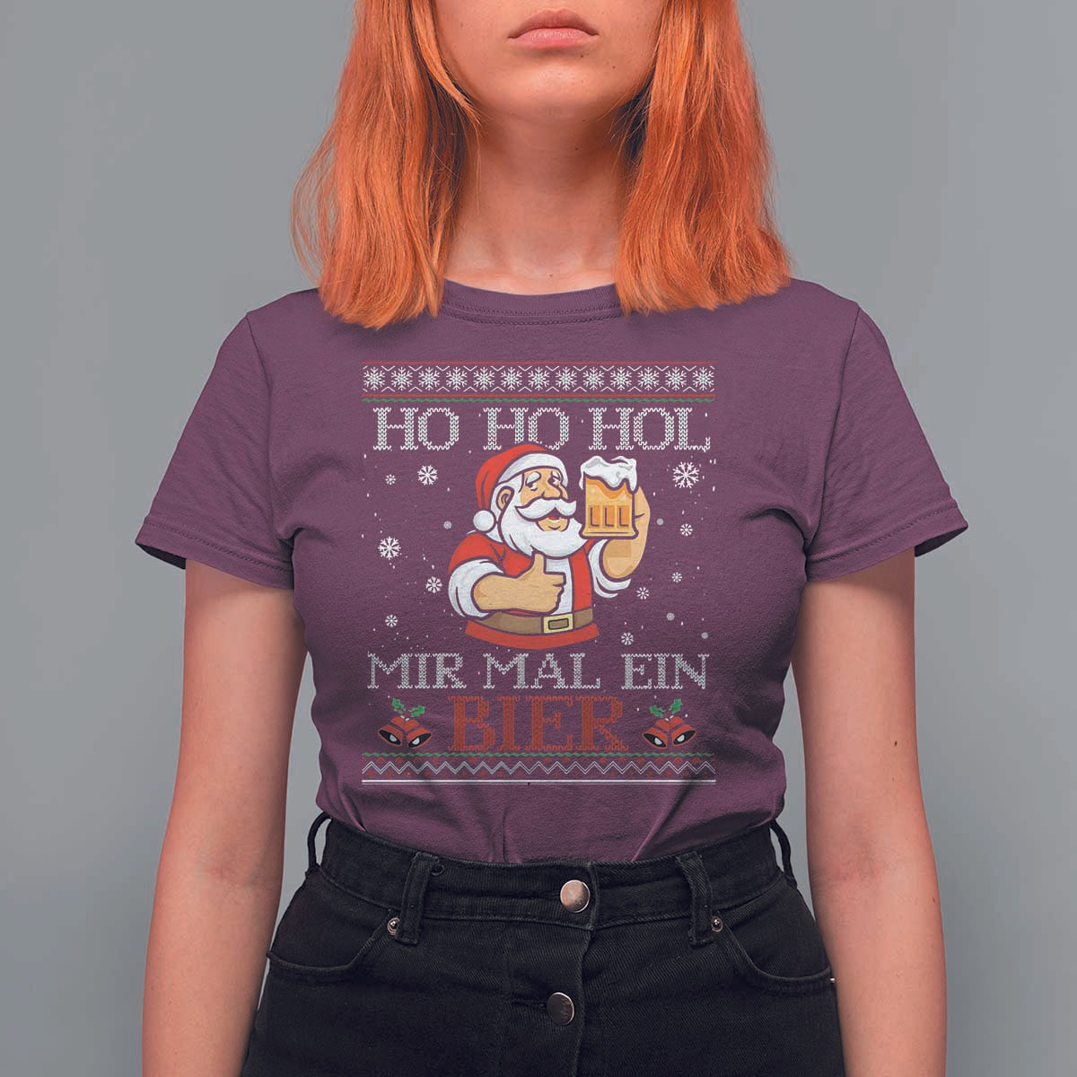Funny Mexican Santa Drinking T Shirt For Women Ho Ho Hol Mir Mal Ein Bier Hold Me A Beer Xmas Party - Wonder Print Shop