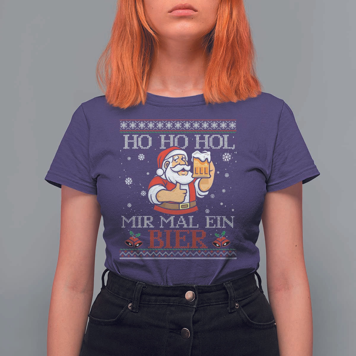 Funny Mexican Santa Drinking T Shirt For Women Ho Ho Hol Mir Mal Ein Bier Hold Me A Beer Xmas Party - Wonder Print Shop