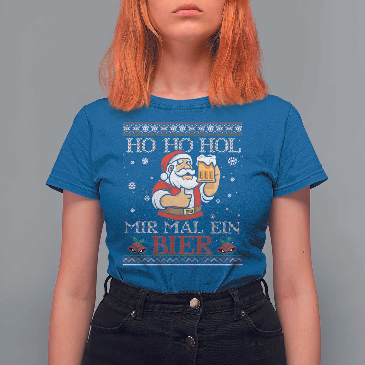 Funny Mexican Santa Drinking T Shirt For Women Ho Ho Hol Mir Mal Ein Bier Hold Me A Beer Xmas Party - Wonder Print Shop