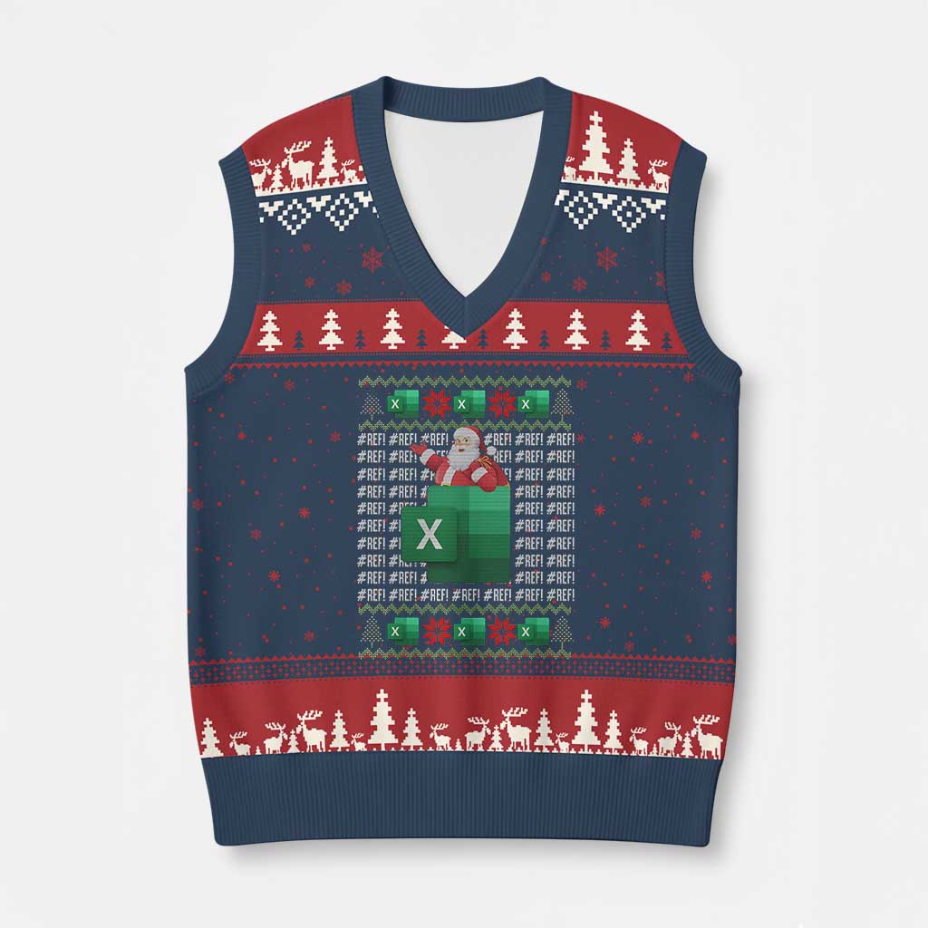 Funny Xmas Accountant V-Neck Knit Sweater Vest Excel REF Error Spreadsheet Santa Gift - Wonder Print Shop