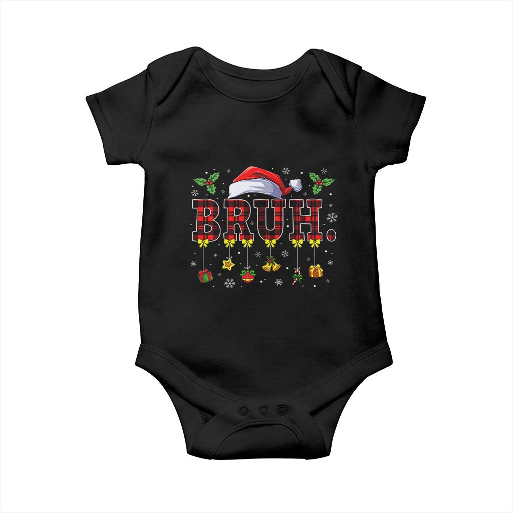 Christmas Bruh Baby Onesie Red Plaid Retro Xmas Pajamas Matching