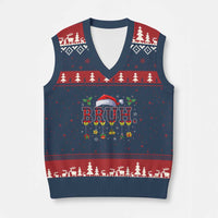 Xmas Bruh V-Neck Knit Sweater Vest Red Plaid Retro Xmas Pajamas Matching - Wonder Print Shop