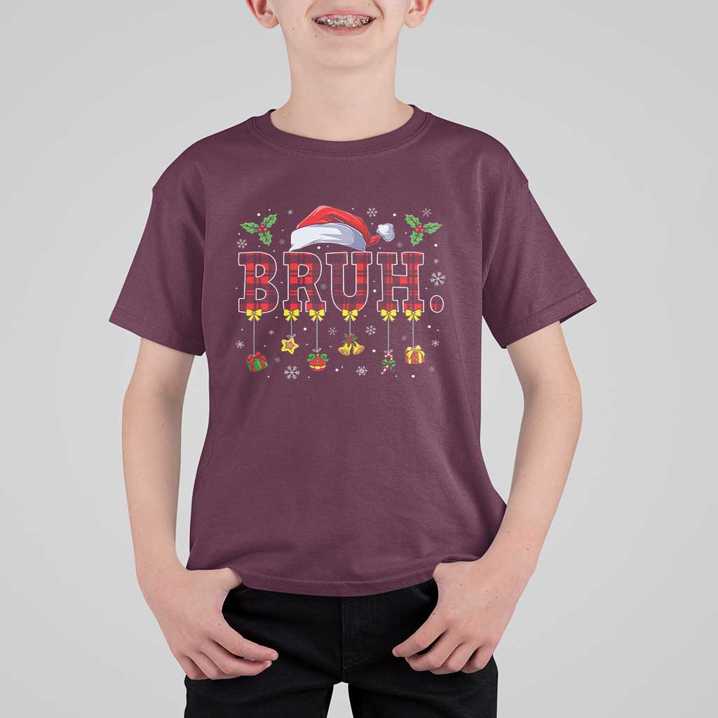 Christmas Bruh T Shirt For Kid Red Plaid Retro Xmas Pajamas Matching - Wonder Print Shop