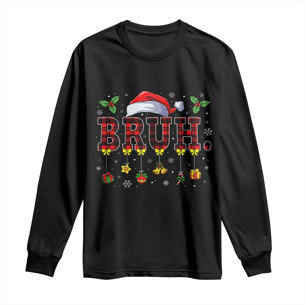 Christmas Bruh Long Sleeve Shirt Red Plaid Retro Xmas Pajamas Matching
