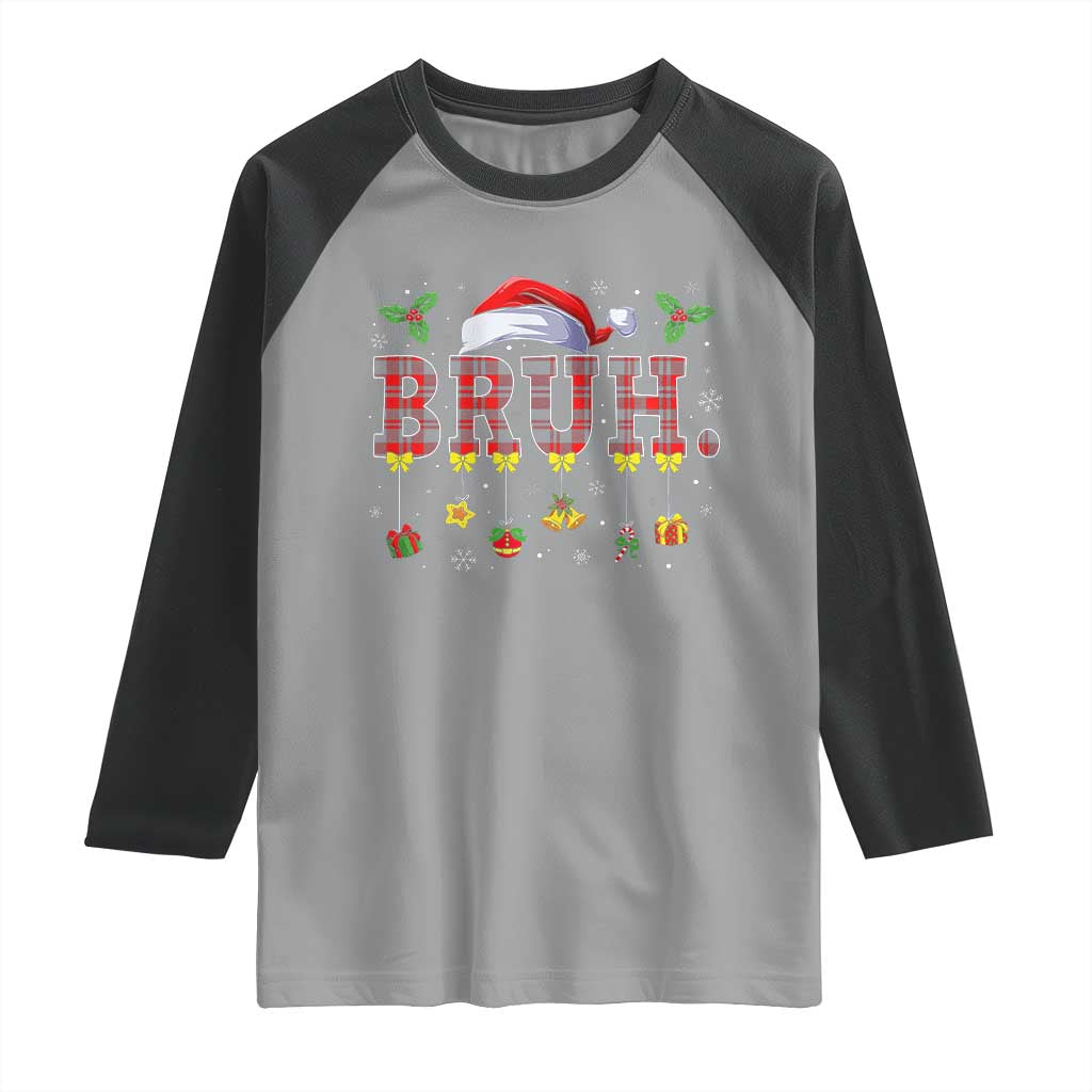 Christmas Bruh Raglan Shirt Red Plaid Retro Xmas Pajamas Matching