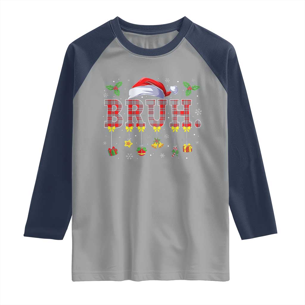 Christmas Bruh Raglan Shirt Red Plaid Retro Xmas Pajamas Matching