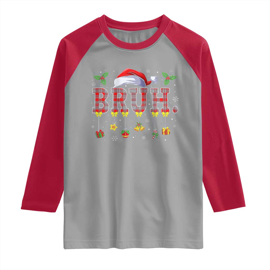 Christmas Bruh Raglan Shirt Red Plaid Retro Xmas Pajamas Matching
