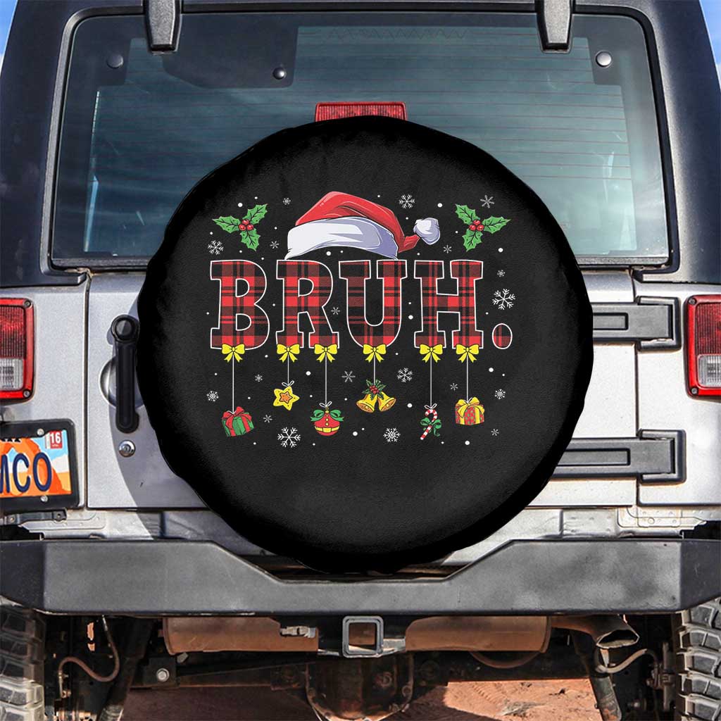 Christmas Bruh Spare Tire Cover Red Plaid Retro Xmas Pajamas Matching