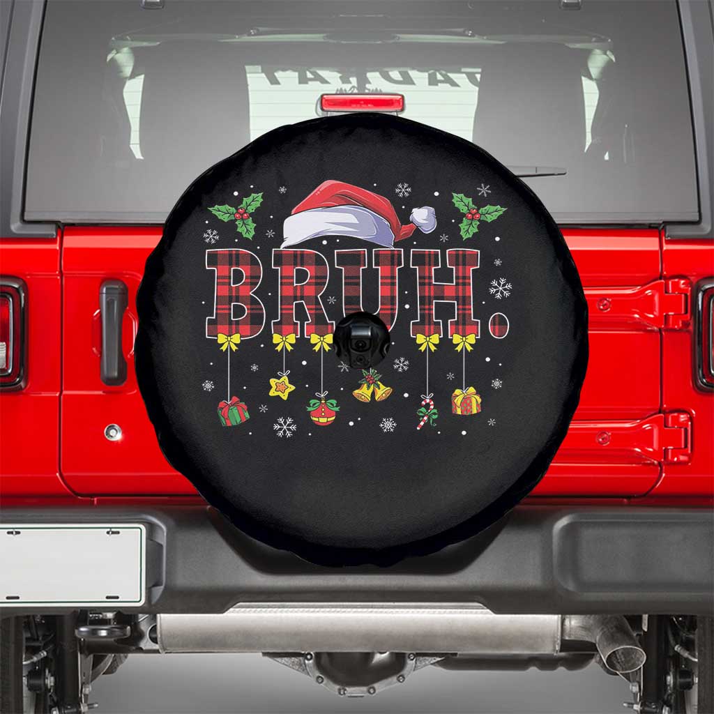 Christmas Bruh Spare Tire Cover Red Plaid Retro Xmas Pajamas Matching