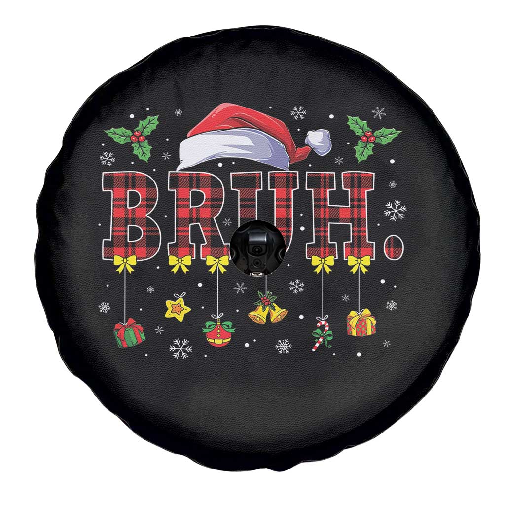 Christmas Bruh Spare Tire Cover Red Plaid Retro Xmas Pajamas Matching
