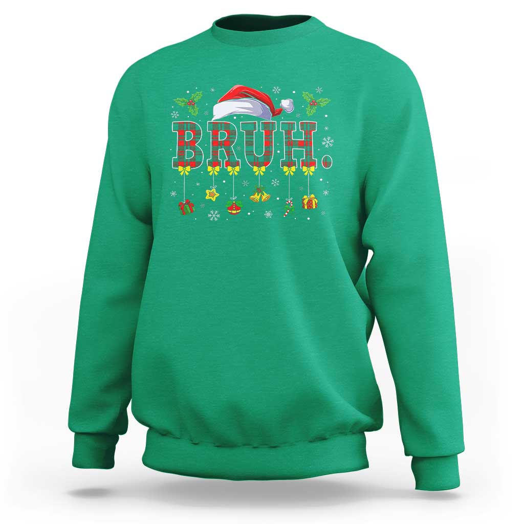 Christmas Bruh Sweatshirt Red Plaid Retro Xmas Pajamas Matching - Wonder Print Shop