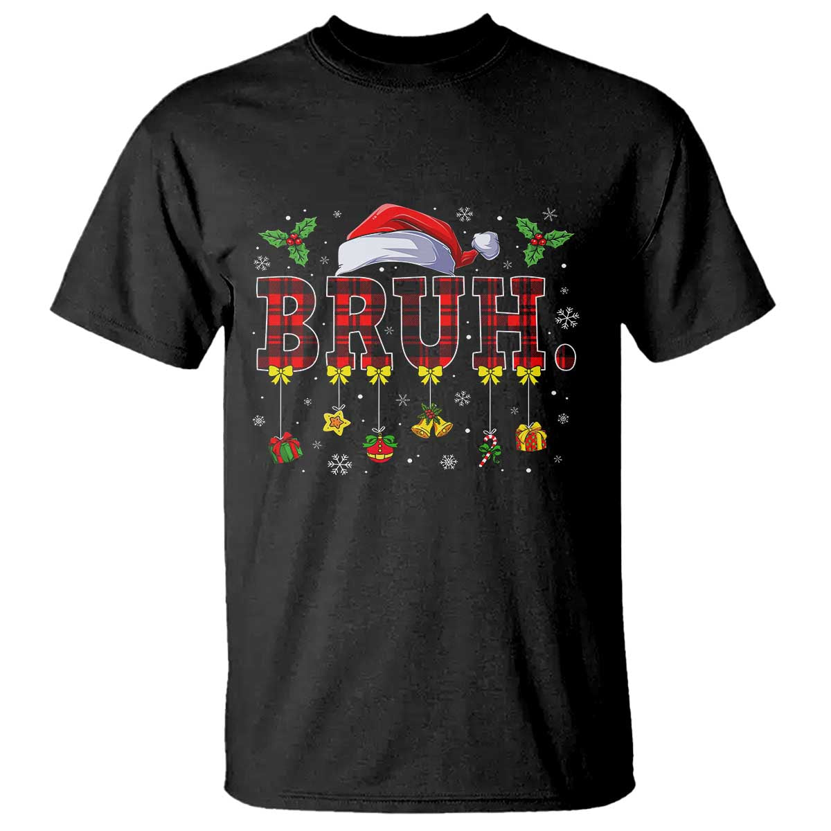 Christmas Bruh T Shirt Red Plaid Retro Xmas Pajamas Matching - Wonder Print Shop