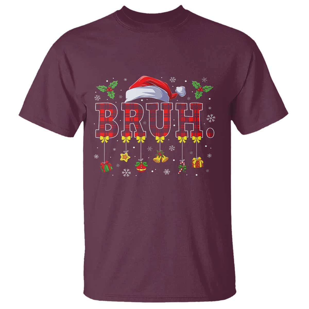 Christmas Bruh T Shirt Red Plaid Retro Xmas Pajamas Matching - Wonder Print Shop