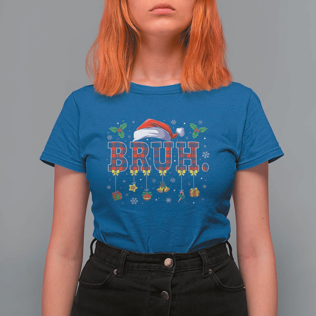 Christmas Bruh T Shirt For Women Red Plaid Retro Xmas Pajamas Matching - Wonder Print Shop
