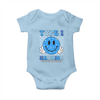 Diabetes Awareness Baby Onesie Blue Ribbon T1D Warrior Support Squad Retro Groovy