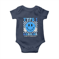 Diabetes Awareness Baby Onesie Blue Ribbon T1D Warrior Support Squad Retro Groovy