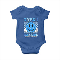 Diabetes Awareness Baby Onesie Blue Ribbon T1D Warrior Support Squad Retro Groovy