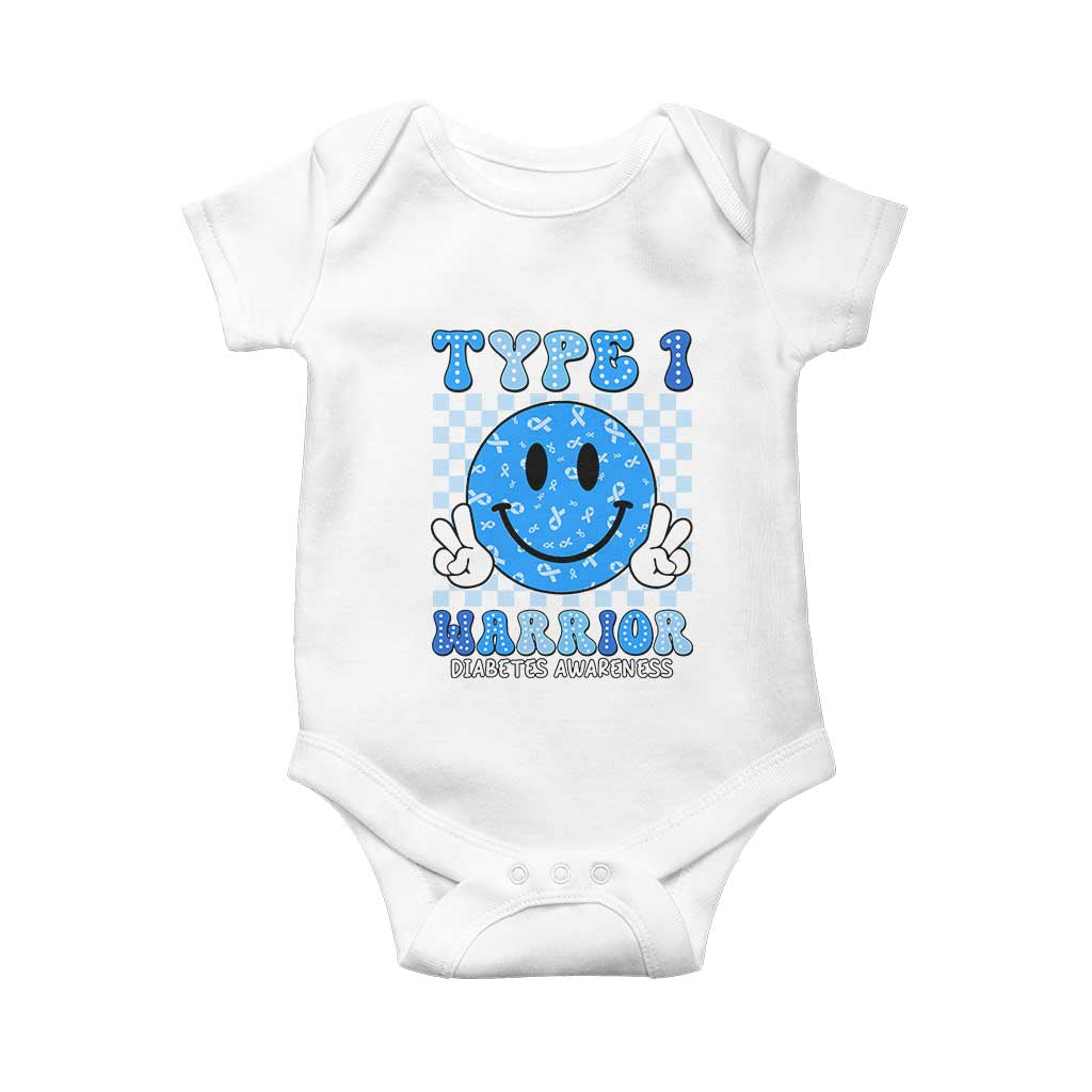 Diabetes Awareness Baby Onesie Blue Ribbon T1D Warrior Support Squad Retro Groovy