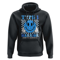 Diabetes Awareness Hoodie Blue Ribbon T1D Warrior Support Squad Retro Groovy